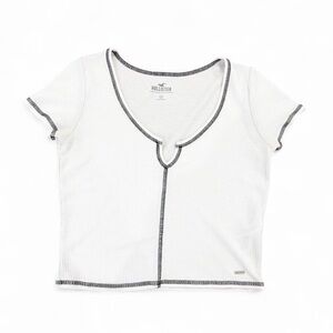 White Hollister thermal top with black contrast stitching